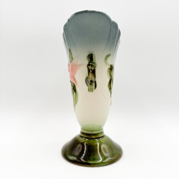 Hull Pottery Woodland Vase | Blue and Green Floral High Gloss ~8" | Vtg 1950s - Picture 7 of 13